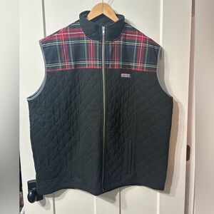 Castaway Black & Red Quilted Vest with Tartan pattern Accents on shoulders